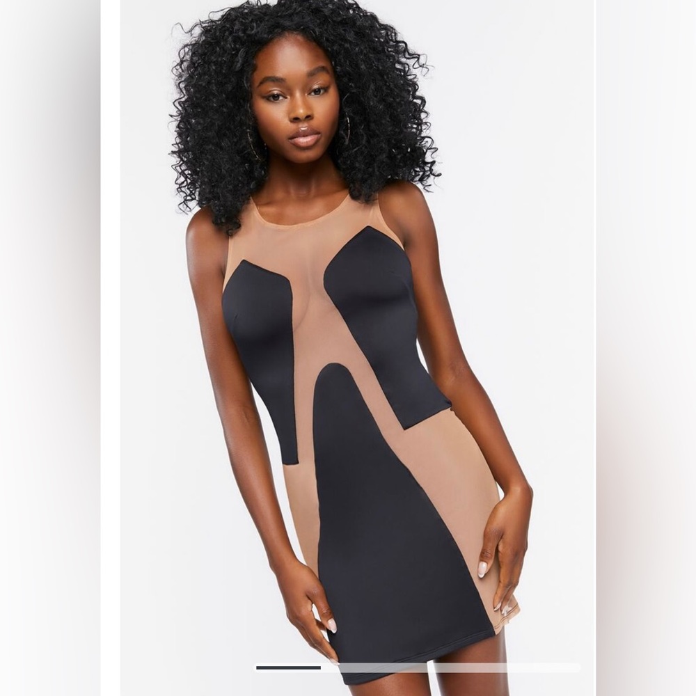 2 for $10 Forever 21 Black and Nude Mesh Panel Mini Dress